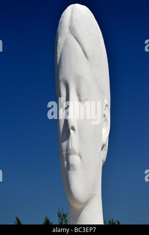 "Dream", (Detail), Outdoor-Skulptur von Jaume Plensa. Sutton Manor, Nürnberg, Merseyside, England, Vereinigtes Königreich, Europa. Stockfoto