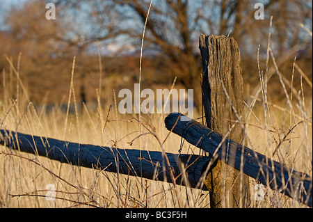 Einsamer Zaunpfosten auf einer Ranch in Colorado Stockfoto