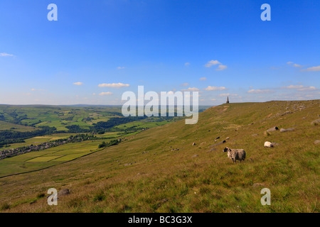 Pennine Way in Richtung Stoodley Hecht Denkmal auf Langfield Mankinholes gemeinsamen, in der Nähe von Todmorden, West Yorkshire, England, UK. Stockfoto