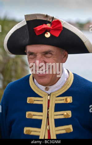 Akteure gekleidet im 17. Jahrhundert spanische Kolonialarmee Uniform, Castillo de San Marcos, St. Augustine, Florida Stockfoto