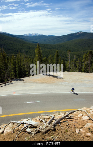 Radfahrer fahren auf dem Highway 50 über Monarch Pass in Colorado während der jährlichen Ride The Rockies Fahrrad tour Stockfoto