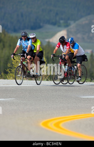 Radfahrer fahren auf dem Highway 50 über Monarch Pass in Colorado während der jährlichen Ride The Rockies Fahrrad tour Stockfoto