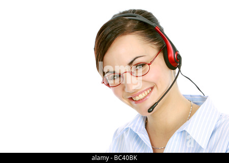 Junge Frau in Einem Callcenter Mit Kopfhörer junge Frau Betreiber mit Kopfhörer Stockfoto