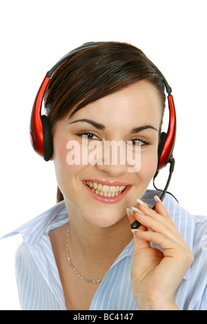 Junge Frau in Einem Callcenter Mit Kopfhörer junge Frau Betreiber mit Kopfhörer Stockfoto