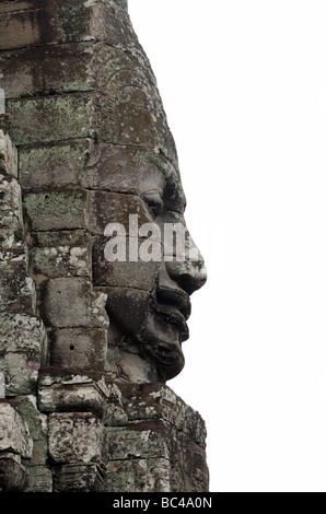 Geschnitzten Stein Gesichtsprofil, Bayon Tempel Turm, [Angkor Thom], Kambodscha Stockfoto