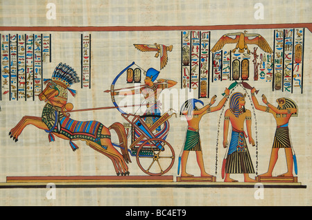 Neuen ägyptischen Gemälden aus pharaonischen Zeiten auf Papyrus Papier Ägypten Kairo Stockfoto