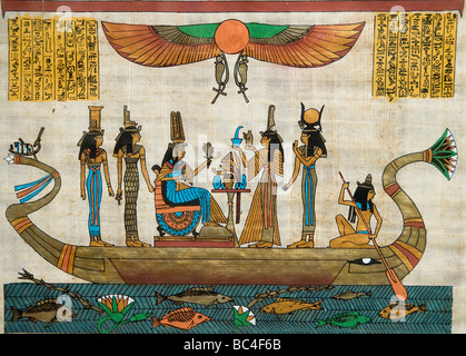 Neuen ägyptischen Gemälden aus pharaonischen Zeiten auf Papyrus Papier Ägypten Kairo Stockfoto