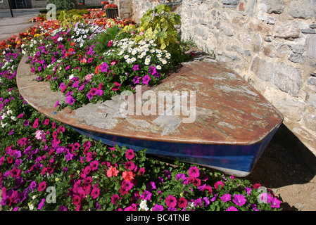 Boot voller Blütenpracht, Barbican, Plymouth, Devon, UK Stockfoto
