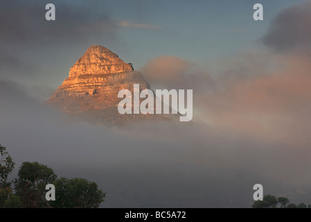 Löwen Kopf Gipfel bedeckt von Wolken. Kapstadt, Südafrika Stockfoto