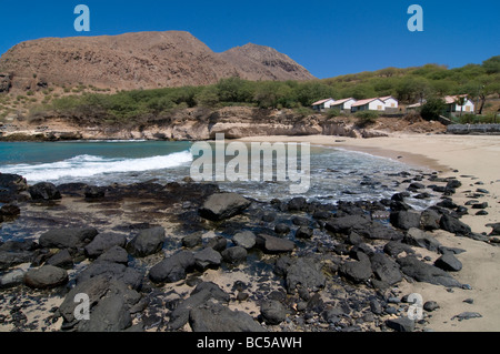 Sandstrand mit Felsen Tarrafal Santiago Cabo Verde Afrika Stockfoto