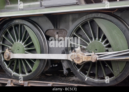 Close-up-Fahrwerk Dampf Zug Lok Grosmont North Yorks Stockfoto