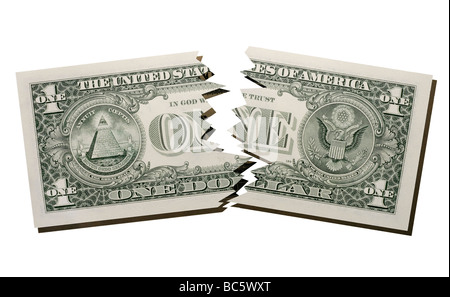 Zerrissene US-Dollar-Note, close-up Stockfoto