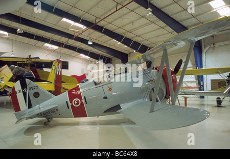 Grumman F3F-2 Doppeldecker-Jagdflugzeug an Lone Star Flight Museum in Galveston Texas USA Stockfoto