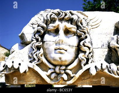 Geschnitzten Stein Kopf der Medusa Didyma Türkei Stockfoto