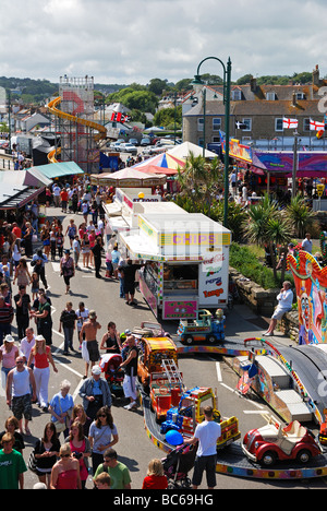 Menschenmassen auf dem Festplatz am mazey Tag in Penzance, Cornwall, uk Stockfoto