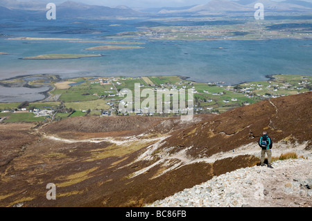 Ein Blick vom Croagh Patrick, Co. Mayo, Irland, über Clew Bay Stockfoto