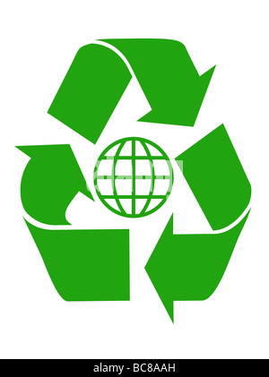 Grüne weltweiten recycling-Symbol isoliert auf weißem Hintergrund Stockfoto