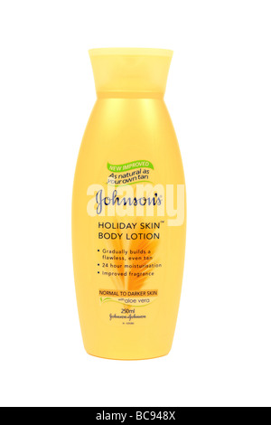 Johnsons Holiday Skin Bodylotion vor einem weißen Hintergrund Stockfoto