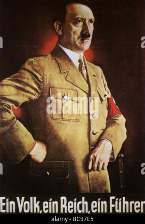 ADOLF HITLER in einem 1939 Poster. Beachten Sie, wie das Hakenkreuz wurde Partyl versteckt, um das Gesicht zu betonen Stockfoto