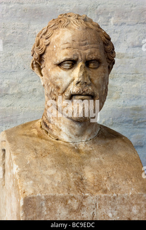 Detail einer Marmor Portrait Herm von der athenischen Redner Demosthenes. Stockfoto