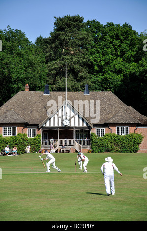 Cricket-Spiel im Brook Cricket Club, Brook Road, Brook, Surrey, England, Vereinigtes Königreich Stockfoto