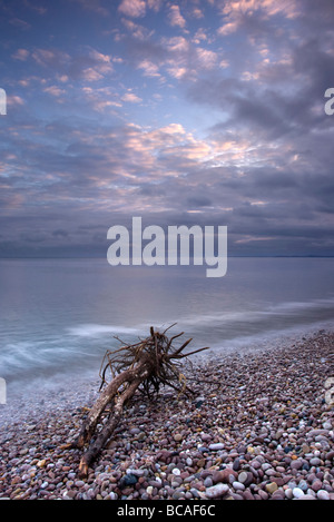 Das Abend-Meer bei Budleigh Salterton Strand in Devon mit Blick auf die Süd-West Stockfoto