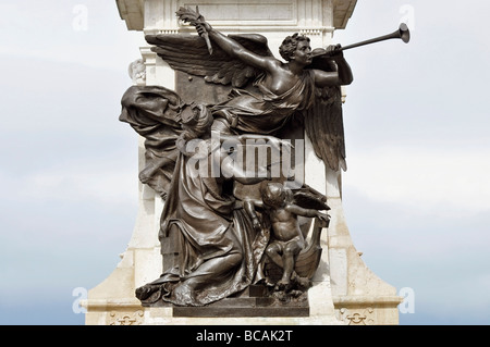 Sockel aus Samuel de Champlain Statue, Detail, Bronzeskulptur in der Terrasse Dufferin, Old Quebec City, Kanada. Stockfoto