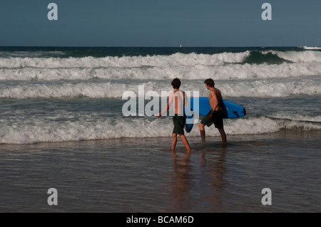 Surfer gehen ins Meer am Manly Beach, Sydney, NSW, Australien Stockfoto