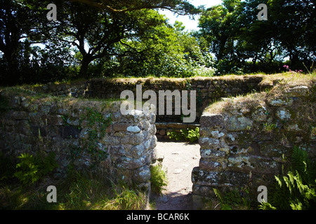 Boswarthen Celtic Kapelle auch bekannt als Madron Baptisterium, nahe dem Dorf Madron, Cornwall, England, UK Stockfoto