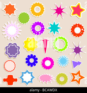 Sammlung von verschiedenen geformte Aufkleber Stockfoto