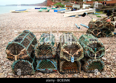 Hummer-Töpfe bei Budleigh Salterton Devon uk Stockfoto