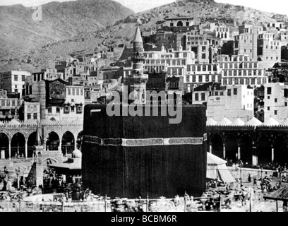 Saudi-Arabien historischen Pilger bei The Kaaba In der großen Moschee In Mekka Stockfoto