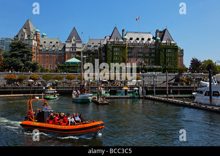 Whale-watching mit Zodiac Boote Vancouver Island Victoria Kanada Nordamerika Stockfoto