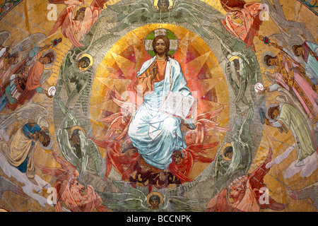 Mosaik von Jesus und Heiligen in der Kirche der Auferstehung auf verschüttetes Blut, St Petersburg, Russland Stockfoto