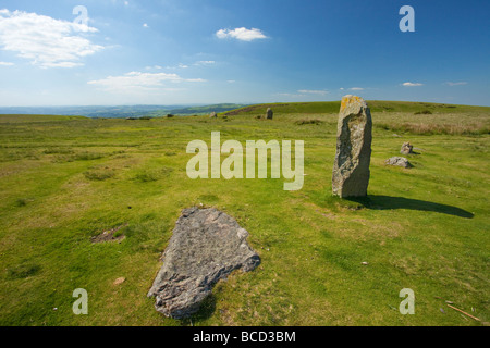 Mitchells Mitchells Fold Steinkreis im Mai Sonnenschein Shropshire Hügel England UK GB British Isles Stockfoto