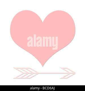 Rosa Liebe Herz und Amors Pfeil isoliert auf weißem Hintergrund Stockfoto