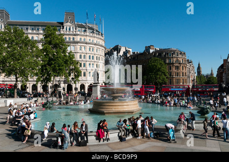 Brunnen auf dem Trafalgar Square, London, England, UK Stockfoto