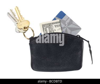 schwarze Leder Handtasche erhöht, Ansicht Stockfoto