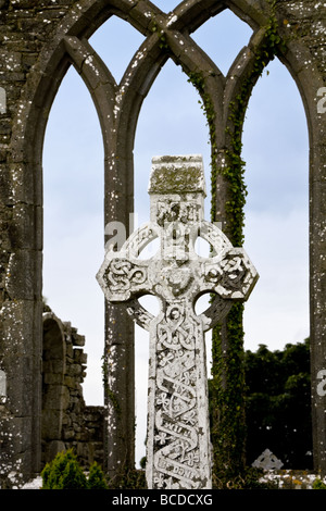 Celtic Cross, des Heiligen Insel, Cashel, County Longford, Irland Stockfoto