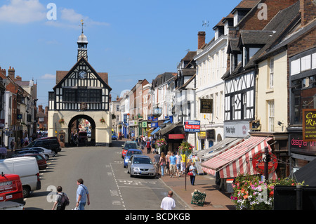 High Street und Rathaus an Bridgnorth Shropshire, England, Großbritannien Stockfoto