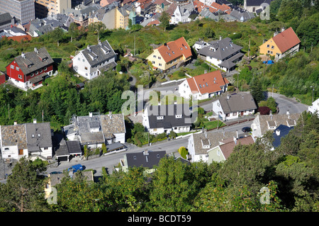 Blick auf die Stadt vom Berg Fløyen, Bergen, Hordaland, Norwegen Stockfoto