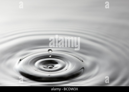 Wassertropfen fallen auf die Wasseroberfläche. Stockfoto