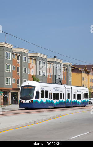 Mass Transit LINK Stadtbahn Zug von Sound Transit betrieben geht neue, mit hoher Dichte Gehäuse, Seattle, WA, USA Stockfoto