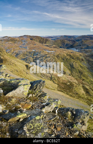 Ansicht Nord über den Moelwyn-Bereich vom Gipfel des Cnicht in der Nähe von Croesor Snowdonia Wales Stockfoto