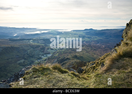 Der Blick auf die Cardigan Bay vom Gipfel des Cnicht in der Nähe von Croesor Snowdonia Wales Stockfoto