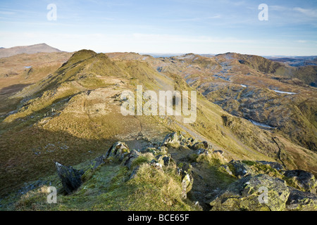 Ansicht Nord über den Moelwyn-Bereich vom Gipfel des Cnicht in der Nähe von Croesor Snowdonia Wales Stockfoto