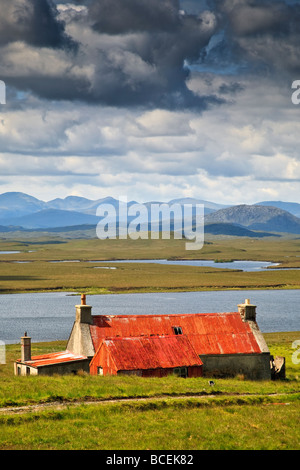 Eine rote überdachte Hütte Acha Mor Isle of Lewis, Schottland UK 2009, Western Isles, äußeren Hebriden Stockfoto