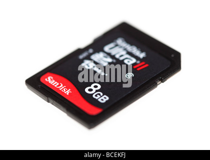 Eine acht Gigabyte 8gb SDHC Speicherkarte von Sandisk für den Einsatz in digital single Lens reflex und kompakte Kameras hergestellt Stockfoto