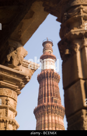 Qutb Minar - weltweit höchste gemauerte Minarett. Stockfoto