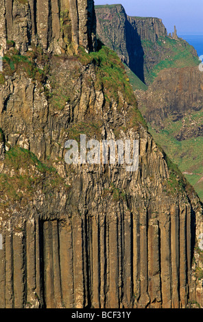 Nord-Irland, Co. Antrim. Basaltsäulen oberhalb der Giant es Causeway, County Antrim, Nordirland, Vereinigtes Königreich. Stockfoto